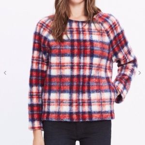 MADEWELL RED PLAID FUZZY FLEECE PULLOVER TOP SZ M